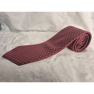 Men's JOHN HENRY Red & White Floral 100% Silk Made in USA Tie